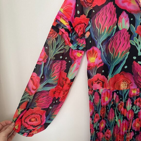 NWT Farm Rio x Anthropologie Pleated Drop-Waist Maxi Dress - Picture 11 of 12